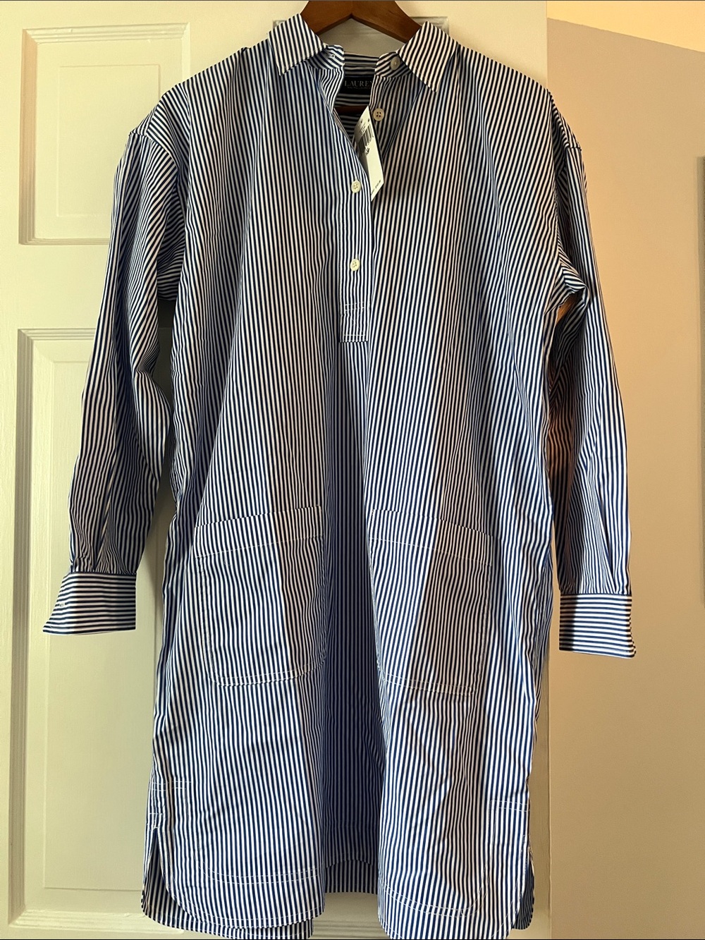 RALPH LAUREN 10P blue striped shirt dress NWT